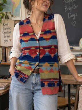 Voilà Made in Canada Southwestern Aztec Print Vest Large